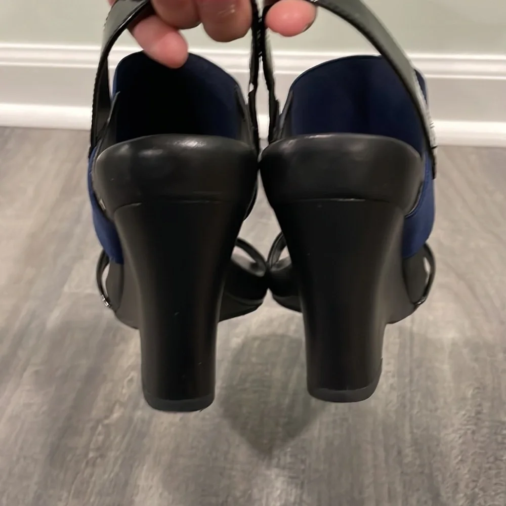 The Flexx blue & black give a lot wedge sandals size 9
